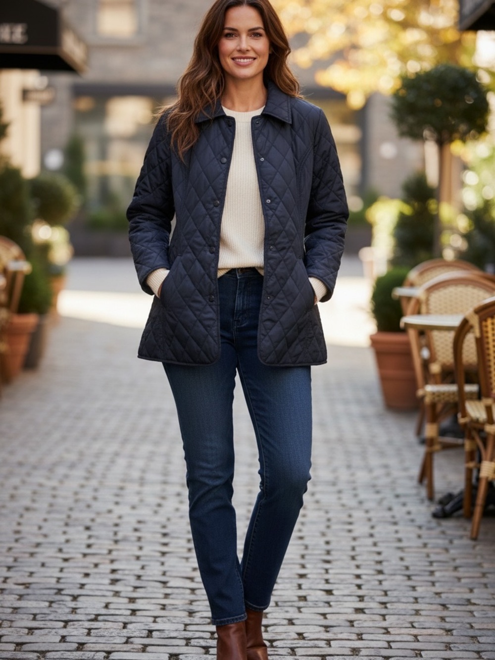 Grace Karin Quilted Puffer Jacket in Navy